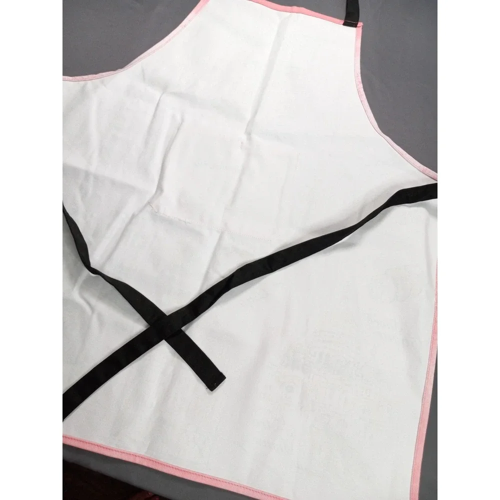 Paris Boulangerie French Bakery Print Cotton Bib Apron Pink White One Size